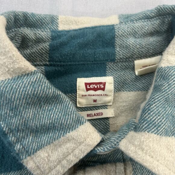 Levi’s Flannel Plaid Button Down Shirt Top Women’s Size Medium Blue - Picture 4 of 7